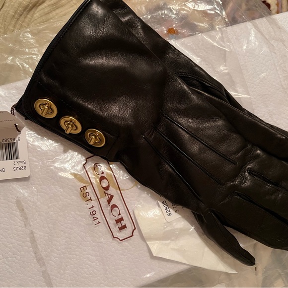Coach Accessories - Coach Black Leather Gloves with Gold Accents